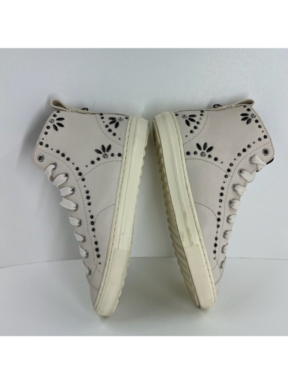 Coach C216 Prairie Rivet High Top Sneaker Women Size 5B Leather Studded OffWhite - Picture 7 of 13